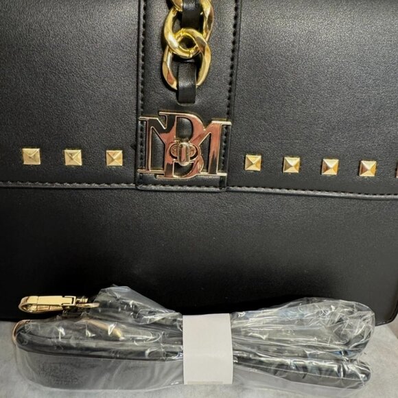 Badgley Mischka NWT monogram Bag black gold hardware studs Vegan leather - Picture 12 of 15